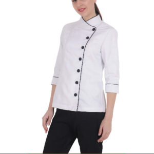 Áo Bếp Nữ Màu Trắng Khuy Cài Lệch Thanh Lịch - MADB0017