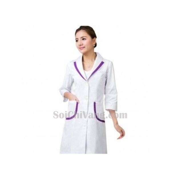 Áo Blouse Bác Sĩ Nữ Tay Ngắn Viền Tím - MABS0015 1 Áo Blouse Bác Sĩ Nữ Tay Ngắn