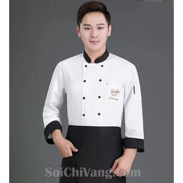 Áo Đầu Bếp Nam Phối Màu Đẹp - MADB0026 1 Áo Đầu Bếp Vải Thoáng