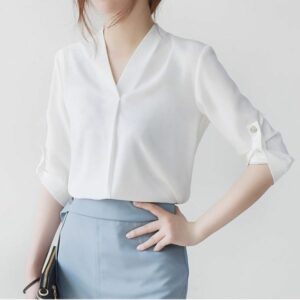 Áo Sơ Mi Công Sở Nữ Kiểu Cổ Chữ V
