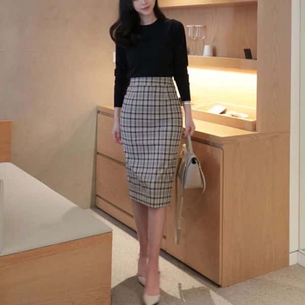 Chân Váy Công Sở Caro Dài Ôm Dáng Chất Lượng Cao - MVCS0041 1 Chân Váy Công Sở Họa Tiết Caro