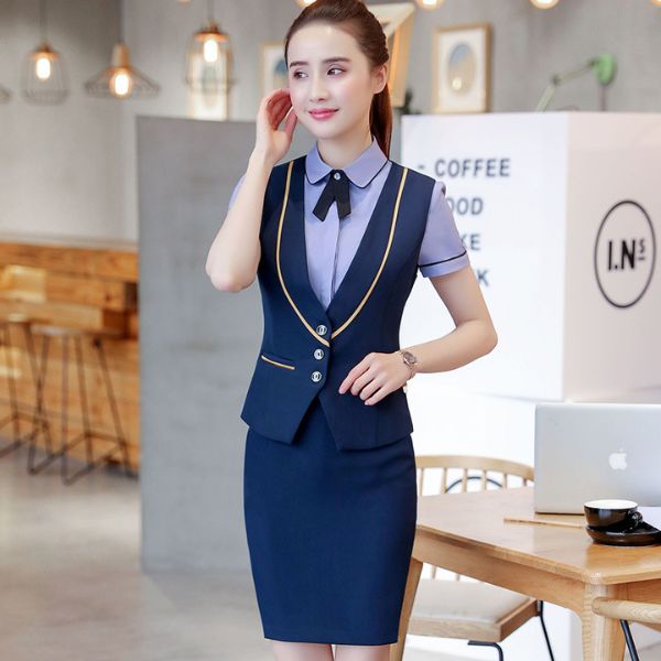 Đồng Phục Lễ Tân Nhà Hàng Khách Sạn Ghi Lê Ngắn Tay - MDLT0022 1 Đồng Phục Lễ Tân Sang Trọng