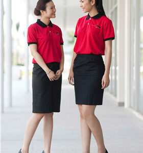 Mẫu Áo Thun Đồng Phục Cổ Trụ Cho Nữ Thanh Lịch Phối Màu Và Viền Tay Áo